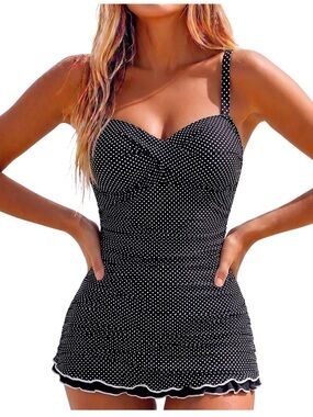 One Piece Swimwear Tummy Control Front Cross Monokini Ruffled Hem. 2173/10-2